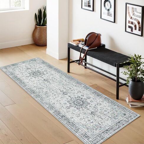 Beeiva Vintage Indoor Rug for Entryway, 2x3 Low Pile Washable Area Rug with Non Slip Backing, Small Entry Door Mat for Insides House, Bathroom, Bedside, Kitchen - Blue in Saudi Arabia