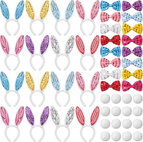 Chuangdi 48 Pcs Easter Bunny Rabbit Set, Including Rabbit Bunny Ears Headband Bow Ties and Tail Kit for Women Men Easter Cosplay Party Favor in Saudi Arabia
