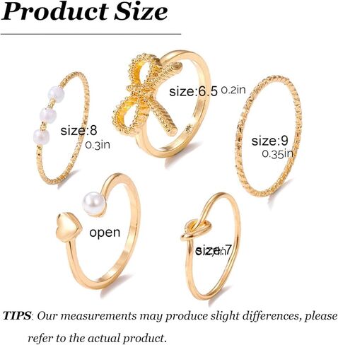 Frodete Gold Bow Rings Set for Women Trendy Ribbon Heart Rings Pearl Ring Silver Stackable Rings Adjustable Open Knuckle Midi Rings Jewelry Gifts in Kuwait