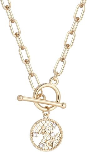 DoreenBeads 18K Gold Sun Moon Star Compass Pendant Necklace Chunky Toggle Paperclip Chain Necklace with Heart Daisy Bee Charms for Women Girls 20 Inches in Kuwait