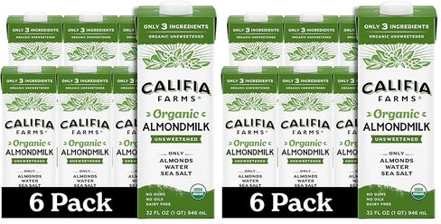 Califia Farms - Organic Unsweetened Almond Milk, 32 Oz (Pack of 6), Dairy Free, Vegan, Plant Based, Keto, Vegan, Gluten Free, Non GMO, USDA Organic in Saudi Arabia