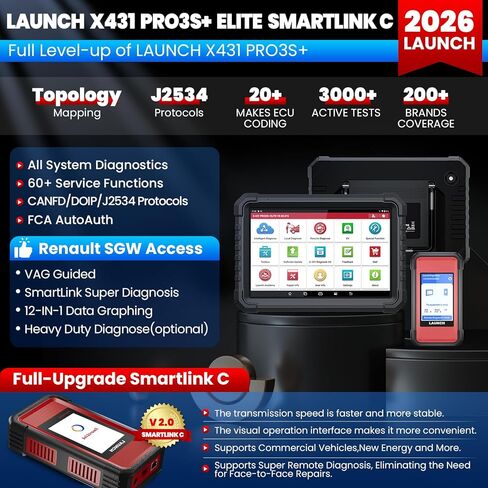 LAUNCH X431 PRO3S+ Elite, 2024 All-in-One Bidirectional Scan Tool with J2534,HD Trucks Scan, OEM Topology Map, 50+Service,Online Coding Full System Scanner, CANFD DOIP, FCA SGW, 2 Yrs Update in Kuwait