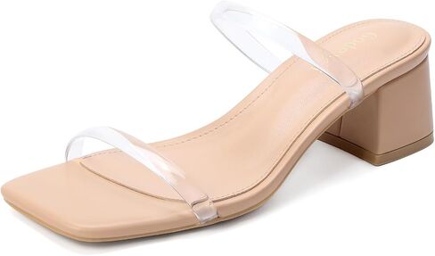 Women's Chunky Block Low Heeled Sandals Two Strap Square Open Toe Slip On Mule Heels in Saudi Arabia