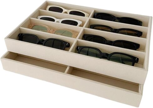 Velvet Jewelry and Eyeglasses Organizer Tray,Enlarging and Thickening 8 Adjustable Grids,Display Necklaces,Earrings,Bracelets,Rings,Watches.Stackable Single Storage Tray,Beige, 16.3 oz. in Kuwait