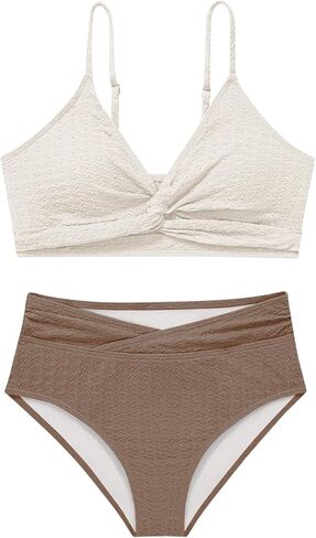 فتيات السباحة بدلة الاستحمام الصلبة 2 قطعة تويست عبر الأشرطة القابلة للتعديل البيكينيات للفتيات في سن المراهقة مع وسادة الصدر in Kuwait