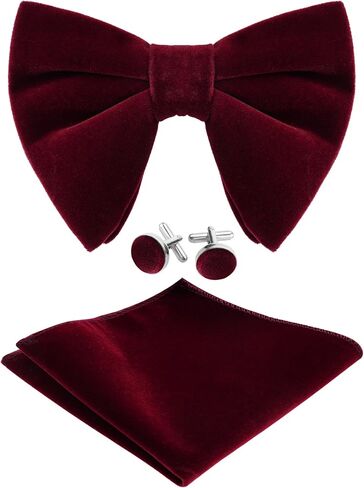 Black Velvet Bow Tie Pocket Square Cufflinks Set for Men, Solid Pre-tied Adjustable Bowtie, Men's Tuxedo Bow Ties in Saudi Arabia