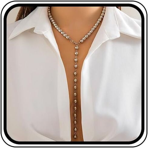 Long Pearl Beaded Lariat Y Necklaces for Women Dainty Gold Round Balls Choker Silver Fake Pearls Statement Necklace Vintage Lariat Jewelry Gifts in Kuwait