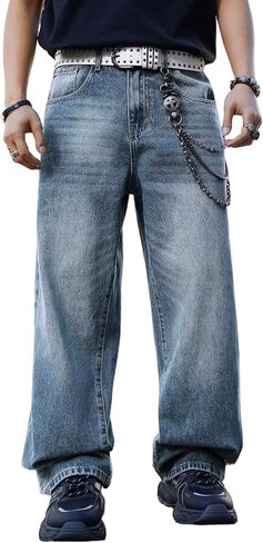 Men's Non-Stretch Loose Fit Wide-Leg Baggy Jeans Pants in Kuwait