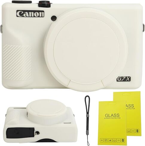 حافظة لكاميرا Canon Powershot G7 X Mark III الرقمية، حافظة من السيليكون الناعم لكاميرا Canon Powershot G7X Mark III DSLR، تأتي مع 2 واقي شاشة وحزام معصم واحد. (لون القرنفل) in Kuwait