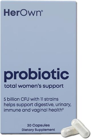 Her own Probiotics for Women، 5 مليارات CFUs مع البريبايوتك، يدعم الهضم الصحي، 11 سلالة، خالي من الغلوتين والصويا، نباتي، غير معدل وراثيًا، 30 كبسولة، 30 حصة in Kuwait