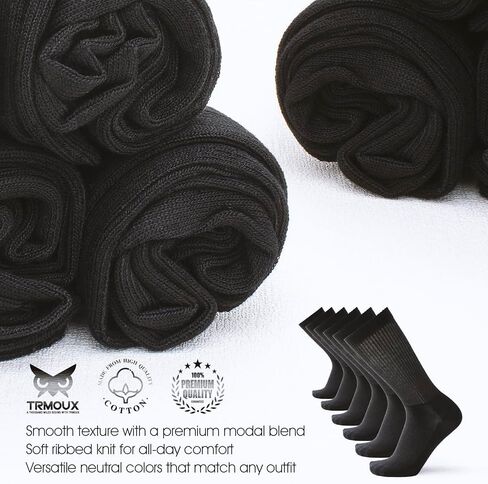 Diabetic Socks for Men & Women Extra Wide Non-Binding Super Soft Modal Blend Thin Black Neuropathy Crew Socks, Large, 6-Pack in Kuwait