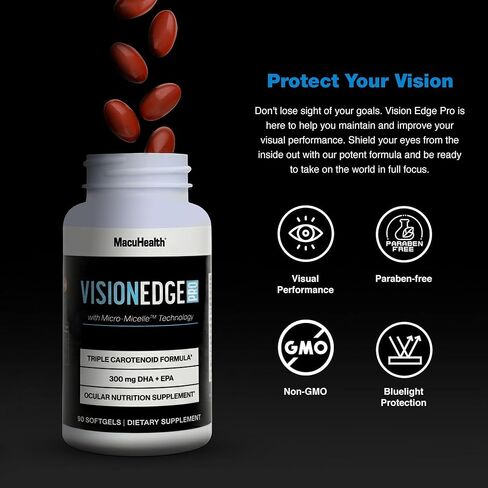 مكمل العيون VISION EDGE PRO للرياضيين؛ تركيبة تحتوي على اللوتين والزياكسانثين والميزوزياكسانثين، ومكملات العين أوميجا 3، والكاروتينات الأساسية للعيون - (90 كبسولة هلامية، كمية تكفي لمدة 3 أشهر) in Saudi Arabia