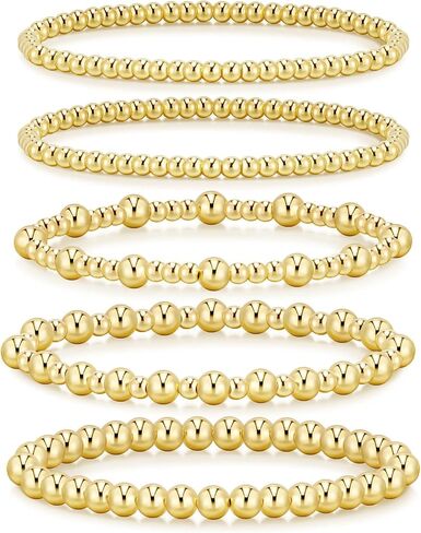 الأساور الذهبية للنساء ، 14 ألف أساور مطلية بالذهب بالخرز الذهبي سوار Bead Bercelet مجموعة سوار قابلة للتعديل مجموعة المجوهرات المقاومة للماء للنساء الهدايا غير تشويه in Kuwait