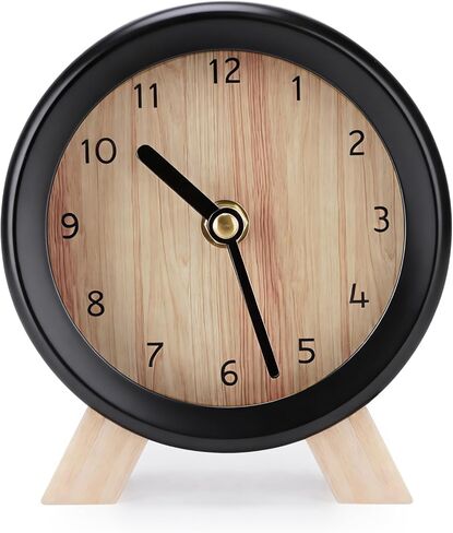 Wooden Analog Clock, Small Silent Bedside Desk Clock Battery Operated, Elegant and Decorative Table Clock with Wooden Frame for Living Room, Bedroom, Bedside, Desk (Black) in Saudi Arabia