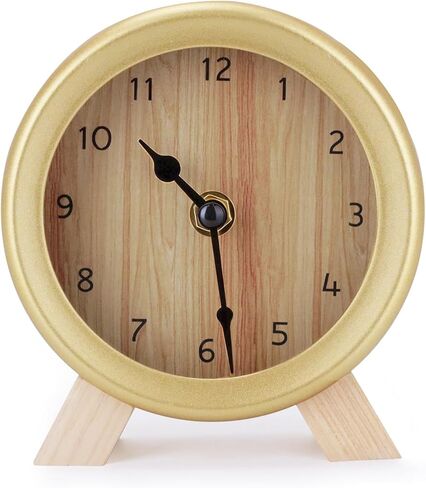 Wooden Analog Clock, Small Silent Bedside Desk Clock Battery Operated, Elegant and Decorative Table Clock with Wooden Frame for Living Room, Bedroom, Bedside, Desk (Black) in Kuwait