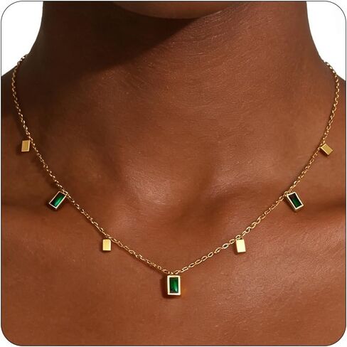 Gold Necklace for Women 18K Gold Plated Diamond Choker Necklace Dainty Cubic Zirconia Pendant Necklace Simple Birthstone Jewelry Gifts in Kuwait