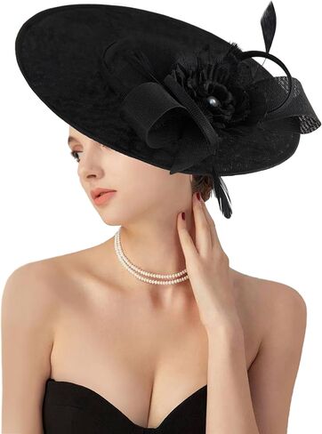 قبعات كنيسة Drby Derby Derby للنساء ، 20s 50S Linen Clate Derby Hat للكنيسة/حفل زفاف/كوكتيل/حفلة شاي in Saudi Arabia