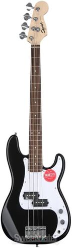Squier by Fender Mini Precision Short Scale Bass Guitar with 2-Year Warranty, Laurel Fingerboard, Sealed Die-Cast Tuning Machines, and Split Single-Coil Pickup, Maple Neck, Black in Kuwait