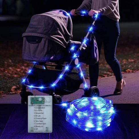 9.8FT Stroller Lights - Durable Baby Stroller Lights for Walking at Night, Make The Stroller Visible, with Cable Ties, LED Lights for Stroller Accessories Bikes, Multicolor in Kuwait