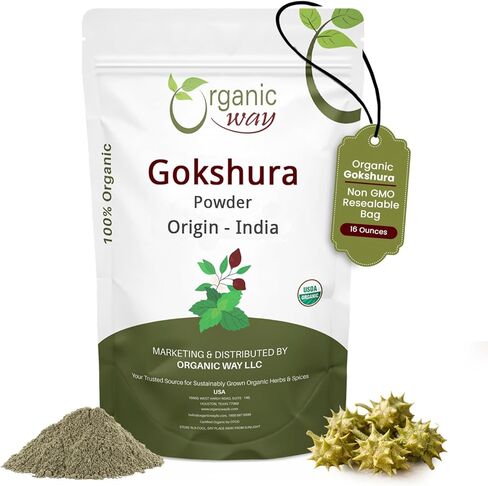 Organic Way Gokshura Powder (Tribulus Terrestris) - Organic & Kosher Certified | Raw, Vegan, Non GMO & Gluten Free | USDA Certified | Origin - India (1LBS/ 16Oz) in Saudi Arabia