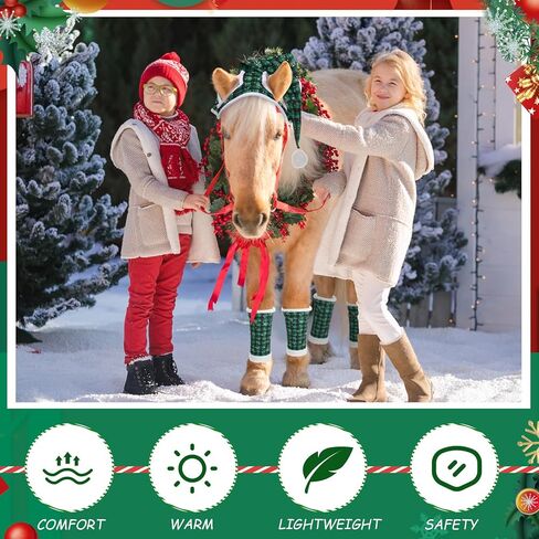 Geyoga 11 Pcs Christmas Horse Accessory Includes Santa Horse Hat with Fleece Trim 4 Pcs Horse Leg Wraps with 6 Pcs Ribbon Bow Horse Hair Ties for Horse Decoration for Holiday Christmas Horse Costume in Saudi Arabia