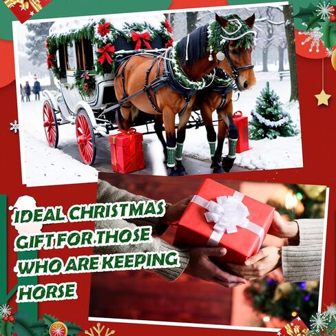 Geyoga 11 Pcs Christmas Horse Accessory Includes Santa Horse Hat with Fleece Trim 4 Pcs Horse Leg Wraps with 6 Pcs Ribbon Bow Horse Hair Ties for Horse Decoration for Holiday Christmas Horse Costume in Saudi Arabia