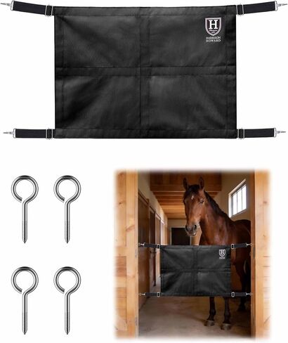Harrison Howard Stall Guard for Horses Adjustable Straps and Sturdy Spring Hooks Included Stall Guard for Horse Barn, Black in Kuwait