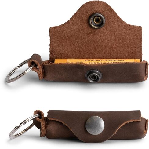Hide & Drink, Lip Balm Keychain Holder, Lip Protection, Classic Vintage, Brass Metal Clasp, Full Grain Leather, Handmade in Kuwait