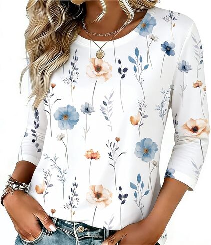 Zeagoo Women's Casual 3/4 Sleeve T-Shirts Round Neck Cute Tunic Tops Basic Tees Blouses Business Work Tee Top in Kuwait