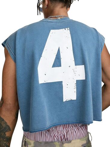 Verdusa Men's Sleeveless Crop Shirts Oversized Tees Punk Vest Tops Hip Hop Pullover Tank Tops Streetwear in Kuwait