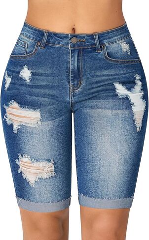 Roswear Women's Women High Pherced stretcy Staked Bermuda Denim Jean Shorts in Saudi Arabia