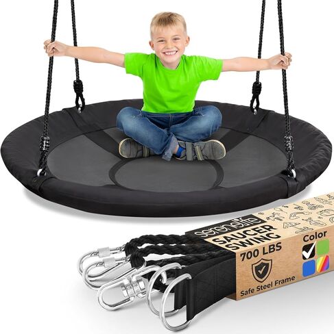 SereneLife 40" Saucer Swing - Outdoor Swing Set with Universal Hanging Kit, Swinging Seat Spinner with Pillow & Carry Bag, Weatherproof, Water-Resistant, Supports Up to 700 lbs, Black in Saudi Arabia