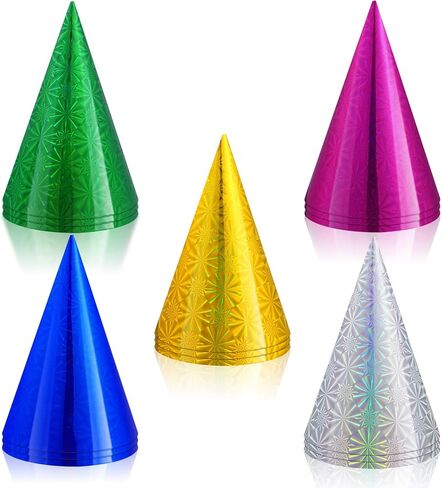 JaGely 100 Pieces Colorful Hats Metallic Foil Party Cone Hat for Birthday Christmas New Year Party Supplies, 5 Colors in Kuwait
