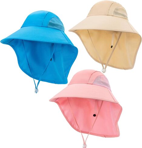 Kids Sun Hats with Neck Flap UV Protection Fishing Hat Unisex Children Wide Brim Beach Hat for Age 2-14 in Saudi Arabia