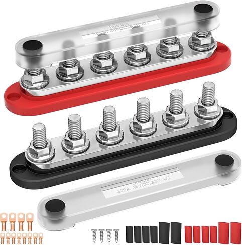 12V Bus Bar 250A Power Distribution Block, 12 Volt Busbars 6 x 5/16" (M8) Terminal Studs Positive & Negative for Car, Marine, Solar Systems in Kuwait