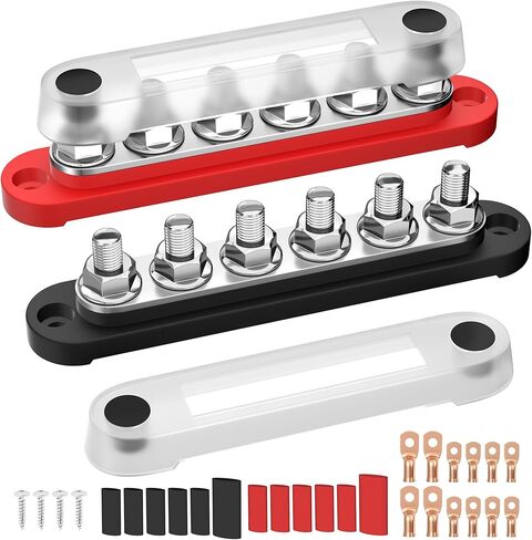 12V Bus Bar 250A Power Distribution Block, 12 Volt Busbars 6 x 5/16" (M8) Terminal Studs Positive & Negative for Car, Marine, Solar Systems in Kuwait
