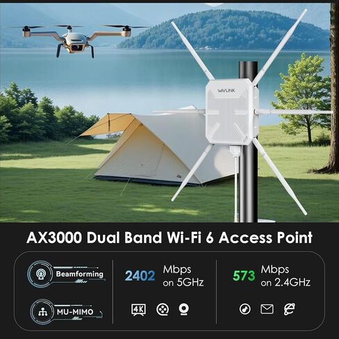 2025 AX3000 Outdoor WiFi 6 Extender, WAVLINK Long-Range WiFi Repeater/Access Point with Dual Band/PoE/IP67 Waterproof/6 x 7dBi Antennas, Supports Up to 256 Devices for Garage, Yard, RV,Farm in Kuwait