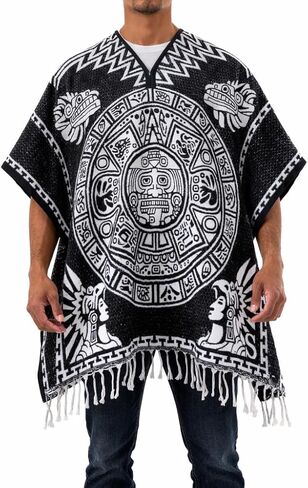 Mexican Poncho Aztec for Men & Women | Reversible Cobija Blanket for Fiesta, Outdoor, Hiking, & Camping in Kuwait