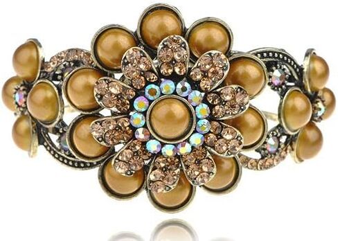 Alilang Big Crystal Rhinestone Petal Flower Floral Statement Fashion Bangle Cuff Bracelet in Saudi Arabia