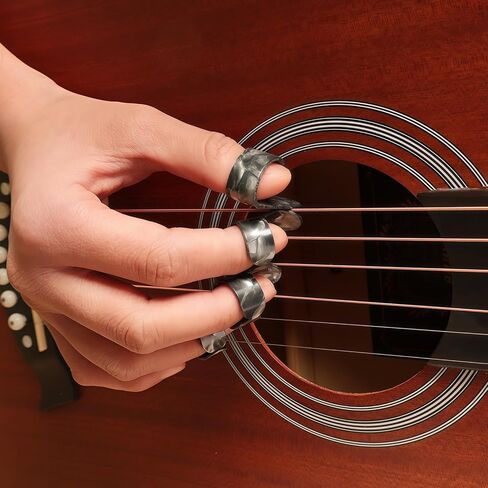 Topus 4 Pieces Medium Guitar Slide (3 Colors Steel Glides, 1 Pieces Glass Slide), Guitar Accessories Kit Include 10 Pieces Guitar Picks and 8 Pieces Plastic Thumb & Finger Picks in Storage Box in Kuwait