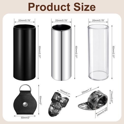 Topus 4 Pieces Medium Guitar Slide (3 Colors Steel Glides, 1 Pieces Glass Slide), Guitar Accessories Kit Include 10 Pieces Guitar Picks and 8 Pieces Plastic Thumb & Finger Picks in Storage Box in Kuwait