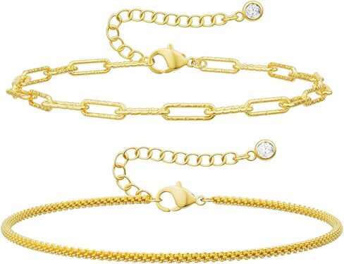 أساور يد أنيقة بسلسلة تشيكوسلوفاكيا للنساء - عصرية مطلية بالذهب عيار 14 قيراط وقابلة للتعديل وسلسلة يدوية على شكل حرف O سوار مجوهرات غير مشوه هدية in Kuwait