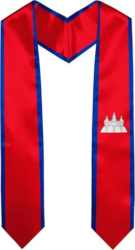 Cambodia Flag Graduation Sash Satin Scarf 72" Stole for Abroad Student International Study Class in Kuwait