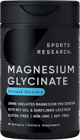 Sports Research® Magnesium glycinate - يدعم عمليات النوم والأنزيمية المريحة - 160 ملغ من المغنيسيوم المخلد - كبسولة نباتية - 90 عددًا in Saudi Arabia