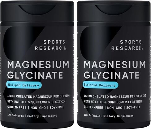 Sports Research® Magnesium glycinate - يدعم عمليات النوم والأنزيمية المريحة - 160 ملغ من المغنيسيوم المخلد - كبسولة نباتية - 90 عددًا in Kuwait