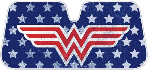 Wonder Woman Red Logo DC Comics الرسمية المرخصة من الزجاج الأمامي للزجاج الأمامي Sun-shad-accordion قابلة للطي Auto Sunshade للسيارة Suv Suv Blocks UV Rays Sun Visor Protecor in Kuwait