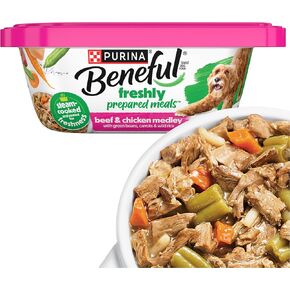 Purina Beneful High Protein, Wet Dog Food With Gravy, Prepared Meals Beef & Chicken Medley - (8) 10 oz. Tubs in Kuwait