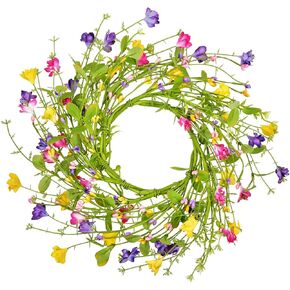 Lskytop الزهرة الاصطناعية الزهرة للباب الأمامي 24inch اكليلا من الزهور البرية الملونة مع ديزي لنافذ الجدار ديكور في الداخل in Kuwait