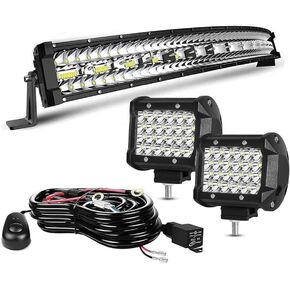 LED Light Bar Kits - 32IN Curved 405W Triple Row Offroad Driving LED Light Bar+ 4pc 4inch 72W Led Pod Lights with Wiring Harness Fit for Pickup Trucks SUV ATV UTV Boat Lights in Kuwait