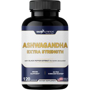 Gade Nutrition Ashwagandha Supplements - Extra Strength, ashwagandha Powder Capsules with Black Pepper, Natural Mood, Focus, and Energy Support Supplement, 120 Veggie Capsules, USA Made in Kuwait